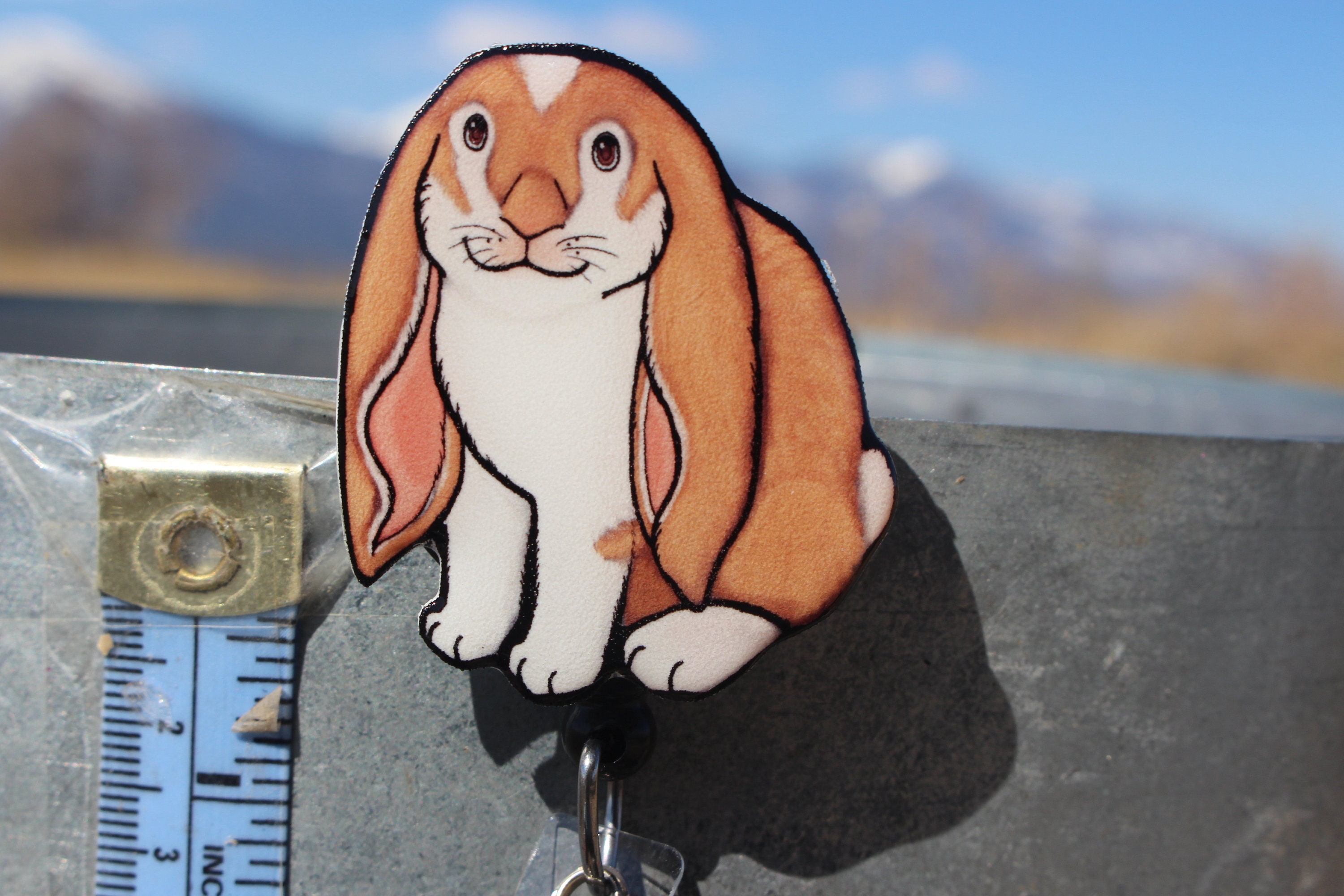Lop Ears Miniature Bunny Rabbit Heart Lanyard Reel Badge ID Card Holder 
