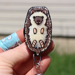 Hedgehog Badge Reel ID holder: retractable gift for hedgehog lovers, nurses, vet techs, veterinarian cute animal badge reels