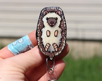 Hedgehog Badge Reel ID holder: retractable gift for hedgehog lovers, nurses, vet techs, veterinarian cute animal badge reels