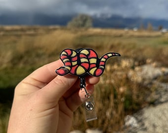 Kingsnake Snake Badge Reel ID holder: Gift for Nurses,  snake lovers, vet techs, veterinarians, Teachers cute acrylic animal badge buddy
