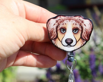 Australian Shepherd Aussie Badge reel Id holder Gift for Aussie lovers Nurses, vet techs, veterinarians, teachers dog badge reels