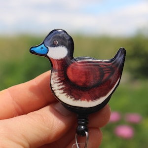 Ruddy Duck Badge Reel Id holder: Gift for Bird lovers, nurses, vet techs, veterinarians, zookeepers and teachers  animal badge reels