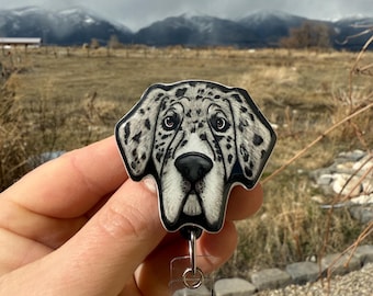 Merle Great Dane Badge Reel ID holder: Gift for Dog Lovers, nurses, vet techs, veterinarians, Teachers cute acrylic animal badge buddy