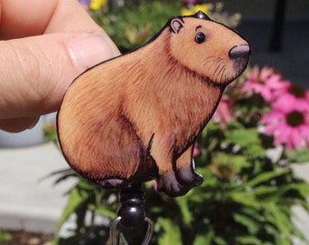 Capybara Badge Reel ID holder: Gift for Nurses, CNA , vet techs, veterinarian Rat lovers loss memorial Cute rat animal badge reels