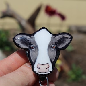 Cow Badge Reel ID holder: Gift for cattle lover, zookeepers, vet techs, veterinarians farm animal badge reels