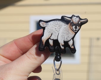 Goat Badge Reel Id holder: retractable gift for goat lovers, nurses, vet techs, veterinarians, farm animal badge reels