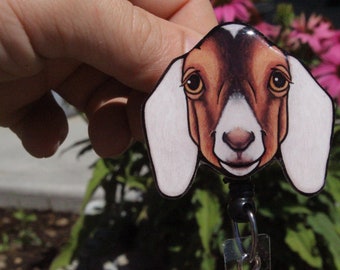 Nubian Goat Badge Reel ID holder: Gift for Nurses, CNA HCA, vet techs, veterinarian goat lovers loss memorial Cute farm animal badge reels