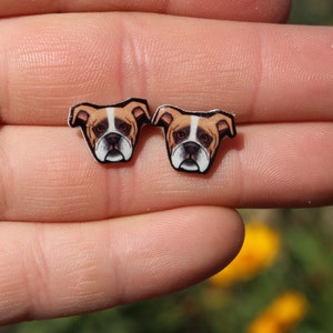 Boxer Earrings: Cute  Dog animal stud earrings with stainless steel posts Gift for vet techs veterinarians zookeepers