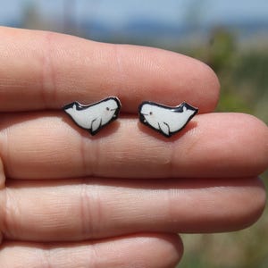 Beluga Whale Earring Studs: Gift for scuba lovers, vet techs, veterinarians, zookeeper cute earrings with Stainless Steel Posts