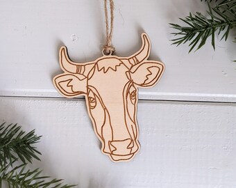 Cow Christmas Ornament - Bull Cow Lover Gift, Midwest Farm, Hobby Farm Gift, Our Herd, Barnyard Rustic Farmhouse Decor
