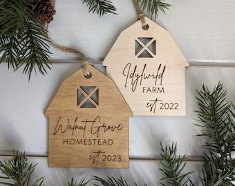 Personalized Farm Barn Christmas est. 2023 Ornament - Midwest Farm, Hobby Farm Gift, Our Herd Family, Barnyard Rustic Farmhouse Decor