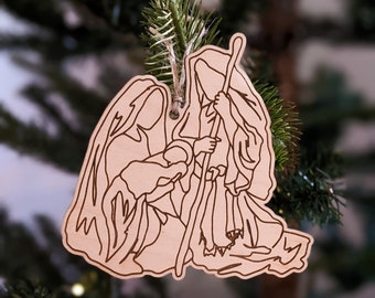 Nativity Baby Jesus Mary Joseph Christmas Ornament - Christian Religious God The Reason for the Season Wood Laser Hand Drawn Line Art Gift