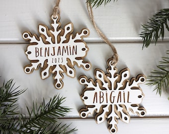 Personalized 2023 Ornament - Custom Snowflake Ornament - Layered Wood Customized Name Gift Tag, Laser Cut Christmas Ornament Stocking Tag