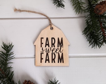 Farm Sweet Farm Barn Christmas Ornament - Farm Lover Gift, Midwest Farm, Hobby Farm Gift, Our Herd Family, Barnyard Rustic Farmhouse Decor