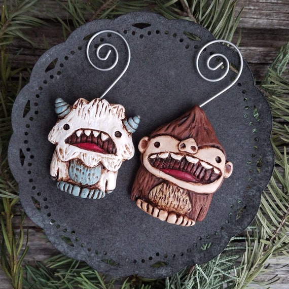 Yeti Ornament Set Bigfoot Abominable Snowman Ornament Set Etsy