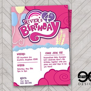 Pinkie Pie Themed, My Little Pony, Themed Birthday Party Invitation