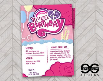 Pinkie Pie Themed, My Little Pony, Themed Birthday Party Invitation