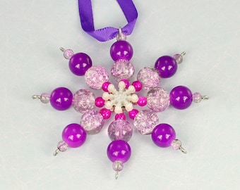 Purple beaded snowflake, Christmas decoration, Christmas ornament, purple tree decoration, purple ornament