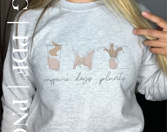 Caffeine Dogs Plants SVG | Car Window Decal |pdf png |Minimalist Bohemian Decor Print | DIY Shirt | Cricut | Dog Mom Artwork Graphic