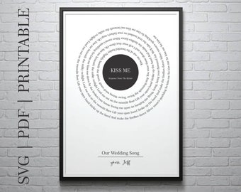 Custom Record Song Lyrics Printable Design | First Dance Wedding Song |Our Song Anniversary Present | Wedding Gift for Couple | Personalized