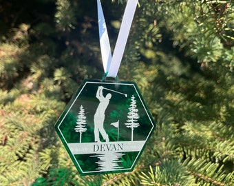 Custom Name Golf Christmas Ornament / Laser Engraved Acrylic Golfing Lover Gift | Sports Present Women's Ladies Men's | Christmas Tree Decor