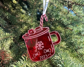 Custom Family Name 2023 Christmas Ornament / Laser Engraved Acrylic Hot Chocolate Cup | Pet Dogs Names | Wedding Gift | New Baby | New Home