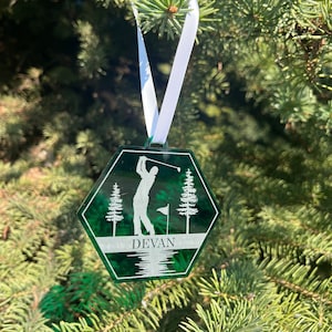Custom Name Golf Christmas Ornament / Laser Engraved Acrylic Golfing Lover Gift | Sports Present Women's Ladies Men's | Christmas Tree Decor