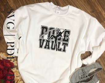 Leichtathletik Damen Stabhochsprung SVG PDF DXF png | Leichtathletik Varsity Pullover | College Universität Highschool Sport | Geschenk für Läufer Pullover