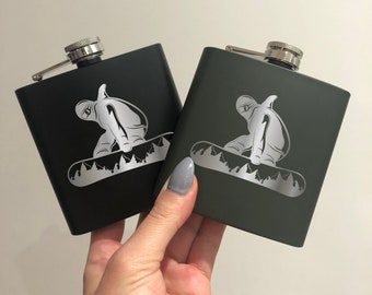 Snowboarding Mountains Board Laser Engraved Flask | Daughter Son Brother Sister Present Skiing Gift  | Graduation Present For Outdoors Lover