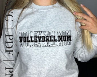 Mamá de voleibol SVG PDF PNG / Suéter universitario de atletismo / Deportes universitarios de secundaria / Diseño de regalo para fanáticos / Bateador/Armador