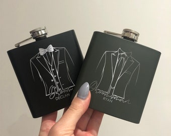 Groom and Groomsmen Bridal Party Custom Name Laser Engraved 6oz Hip Flask | Best Man Wedding Gift | Thank You Present Father of the Bride