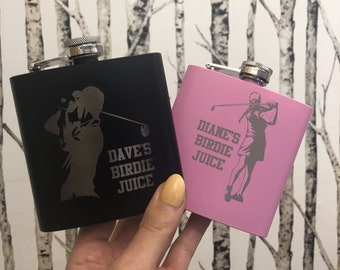 Custom Birdie Juice Laser Engraved Flask | Personalized Golf Gift | Name |Groomsmen Bachelor Party Stag Stagette Bridesmaid | Wedding | Trip