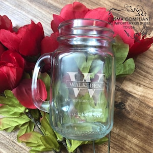 Custom Laser Engraved Mason Jar With Handle | NO DUTIES  Personalized Initial Monogram Name | Gift | Groomsmen Bridesmaid Wedding Present
