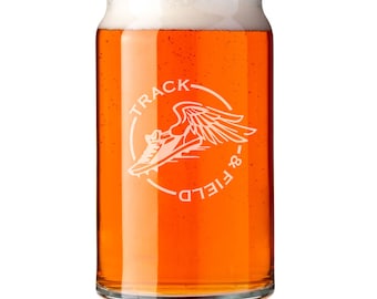 Track & Field Engraved Beer Can Glass | Gift For Athletics | Soda Can Cup Personalized Present For Varsity Athlete | Jumps Sprints Distance