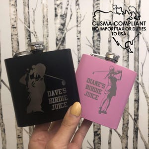 Custom Birdie Juice Laser Engraved Flask | Personalized Golf Gift | Name |Groomsmen Bachelor Party Stag Stagette Bridesmaid | Wedding | Trip