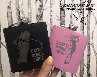 Custom Birdie Juice Laser Engraved Flask | Personalized Golf Gift | Name |Groomsmen Bachelor Party Stag Stagette Bridesmaid | Wedding | Trip