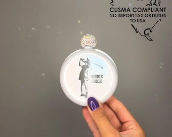 Custom Birdie Juice Laser Engraved Flask | Personalized Golf Gift | Name | Round Glitter Diamond Flask | Women's Golfing Present |Mom Sister