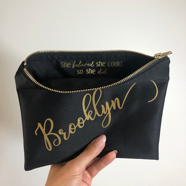 She Believed She Could So She Did Graduation Quote Gift Custom Name Cosmetic Bag / Makeup Bag / Monogram / High School Grad 2023/ Present