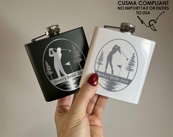 Custom Birdie Juice Laser Engraved Flask | Personalized Golf Gift | Name |Groomsmen Bachelor Party Stag Stagette Bridesmaid | Wedding | Trip