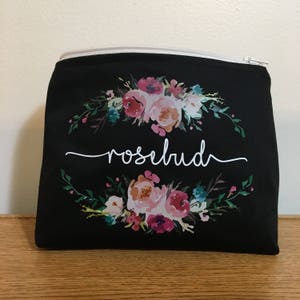 Floral and Name Custom Makeup Bag / Bridal Party / Flowers / Gift for Her / Customized / Proposal Written Inside / Bridesmaid / Girls