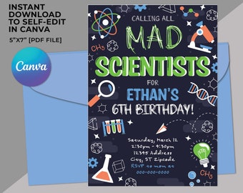 Mad Scientist Birthday, Science Party, Scientist Birthday Party, Science Party Invite, Scientist Invitation, Scientist Bday Invite, Science