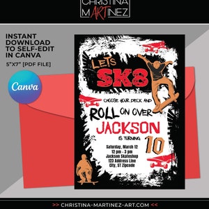 Skater Birthday, Skater Invitation, Sk8 Party, Skate Party, Skateboard Party, Skate Invitation, Skateboard Birthday Party, Skateboard Invite