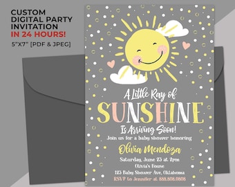 Sunshine Baby Shower, Sunshine Party Invitation, A little ray of Sunshine Baby Shower, Sunshine Baby Shower Invitation, Sunny Baby Shower