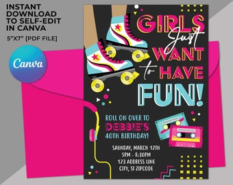 Skate Party, 80s Party, 80s Retro Skate, Roller Skate, Skate Birthday Party, Roller Skate Birthday, 80's Party Invite, 80s Skate Invitation