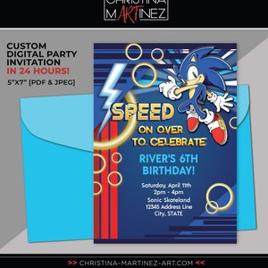 Invitation fête Sonic the Hedgehog, fête d&#39;anniversaire de Sonic, fête de patinage de vitesse, invitation Sonic, Sonic the Hedgehog, invitation fête Sonic