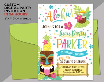 Luau party invitation, Luau Birthday party invitation, Luau printable invitation, Hawaiian birthday party, Hawaiian birthday party invite