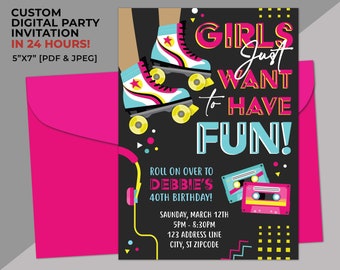 Skate Party, 80s Party, 80s Retro Skate, Roller Skate, Skate Birthday Party, Roller Skate Birthday, 80's Party Invite, 80s Skate Invitation