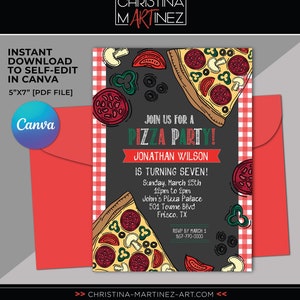 Pizza Party Invitation, Pizza Birthday Party Invitation, Pizza Party Digital Download, Pizza Birthday Party Custom Invitation, Pizzeria image 1