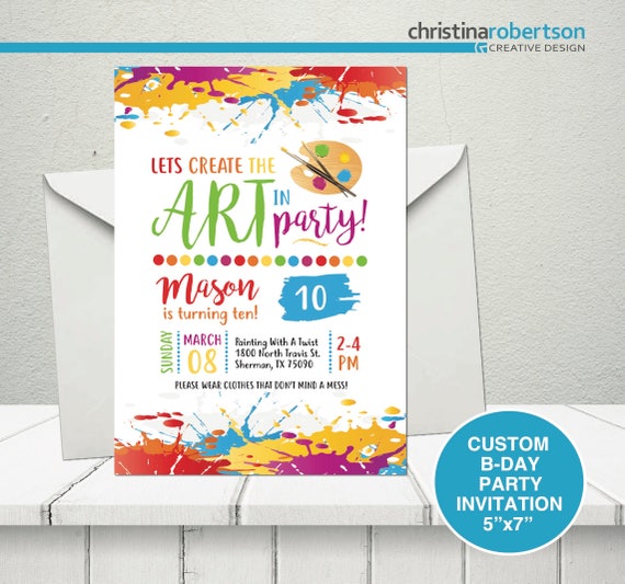 Art Party Invitation, Splatter paint birthday invitation, Art Birthday Party, Paint Splatter