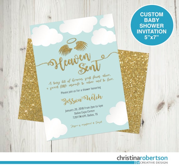 Heaven Sent Baby Shower Invitation Angel Theme Baby Shower Invite Custom Baby Shower Invitation Heaven Theme Baby Shower Heaven Sent